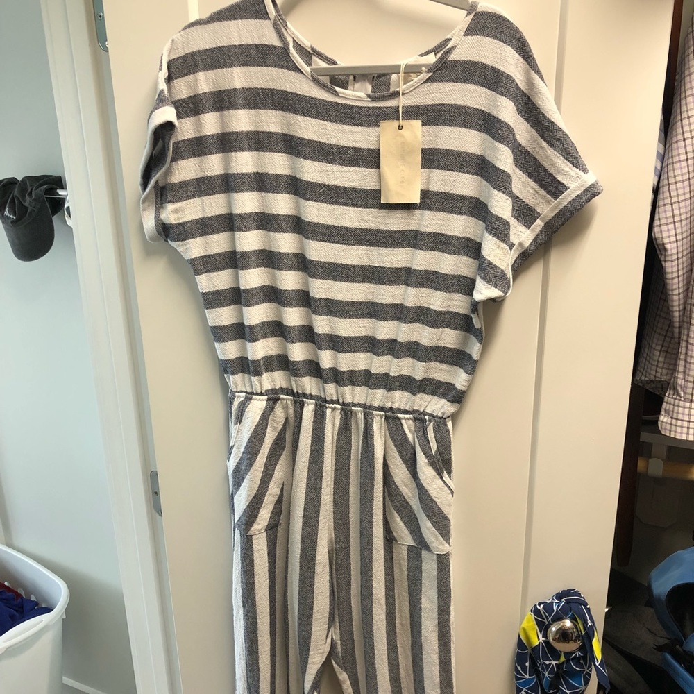 NWT Navy striped jumpsuit